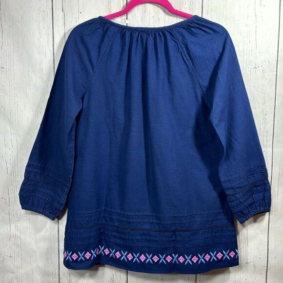 Vineyard Vines Embroidered Hem Peasant Hippie Tassel Blue Pink Cotton Blouse - Picture 13 of 15